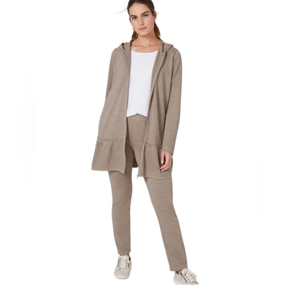 Pure Jill Hoodie Zip Sweatshirt Jacket Oversized Cotton Terry Ruffle Hem - Picture 1 of 9